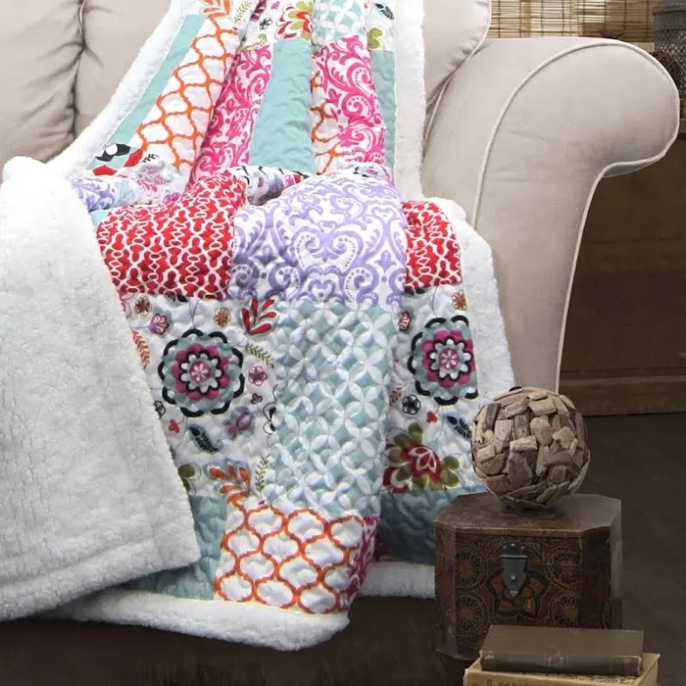 Lush Decor Brookdale Patchwork Sherpa Quilted Throw 50in x 60in